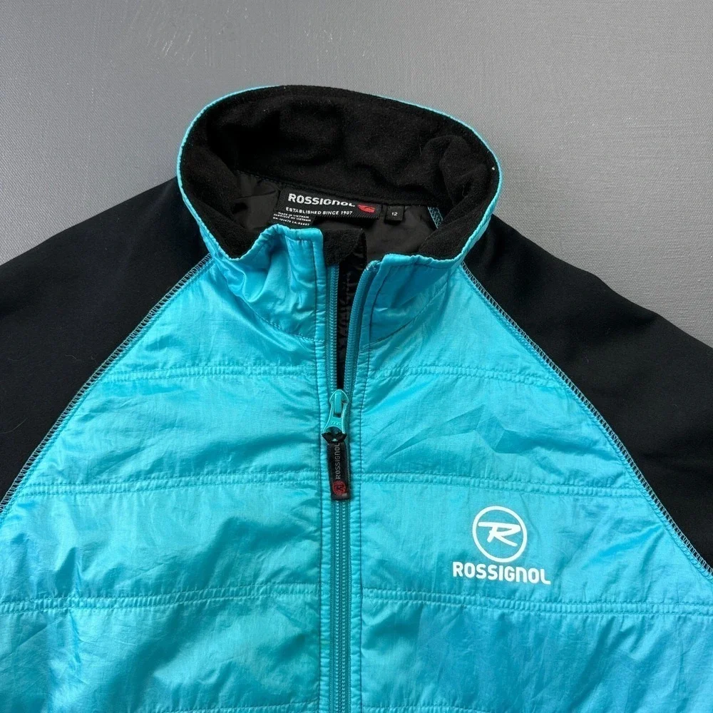 Rossignol Kids Girls 12 Blue Black Quilted Fleece Full Zip Ski Jacket Winter